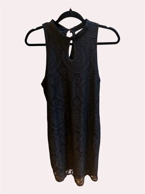 Love Fire Black Dress Sleeveless Lace Lined Midi Size L